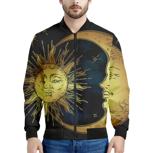 Vintage Sun And Moon Print Men's Bomber Jacket
