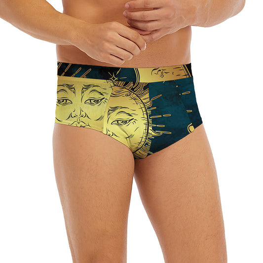 Vintage Sun And Moon Print Men's Briefs