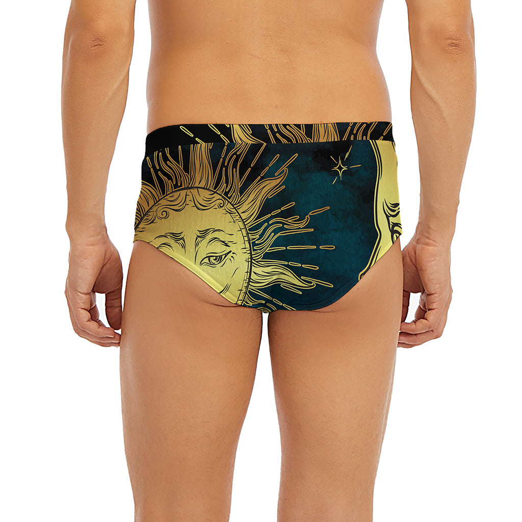 Vintage Sun And Moon Print Men's Briefs