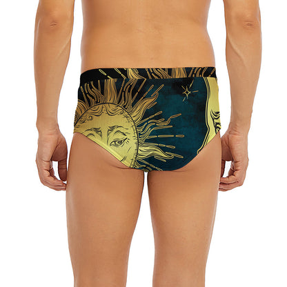 Vintage Sun And Moon Print Men's Briefs