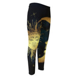 Vintage Sun And Moon Print Men's Compression Pants