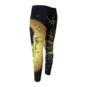 Vintage Sun And Moon Print Men's Compression Pants