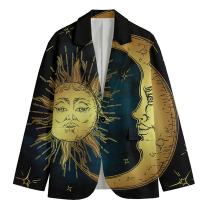 Vintage Sun And Moon Print Men's Cotton Blazer