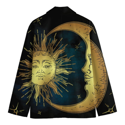 Vintage Sun And Moon Print Men's Cotton Blazer