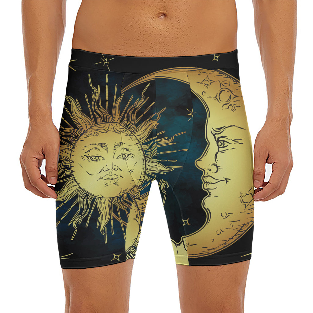 Vintage Sun And Moon Print Men's Long Boxer Briefs