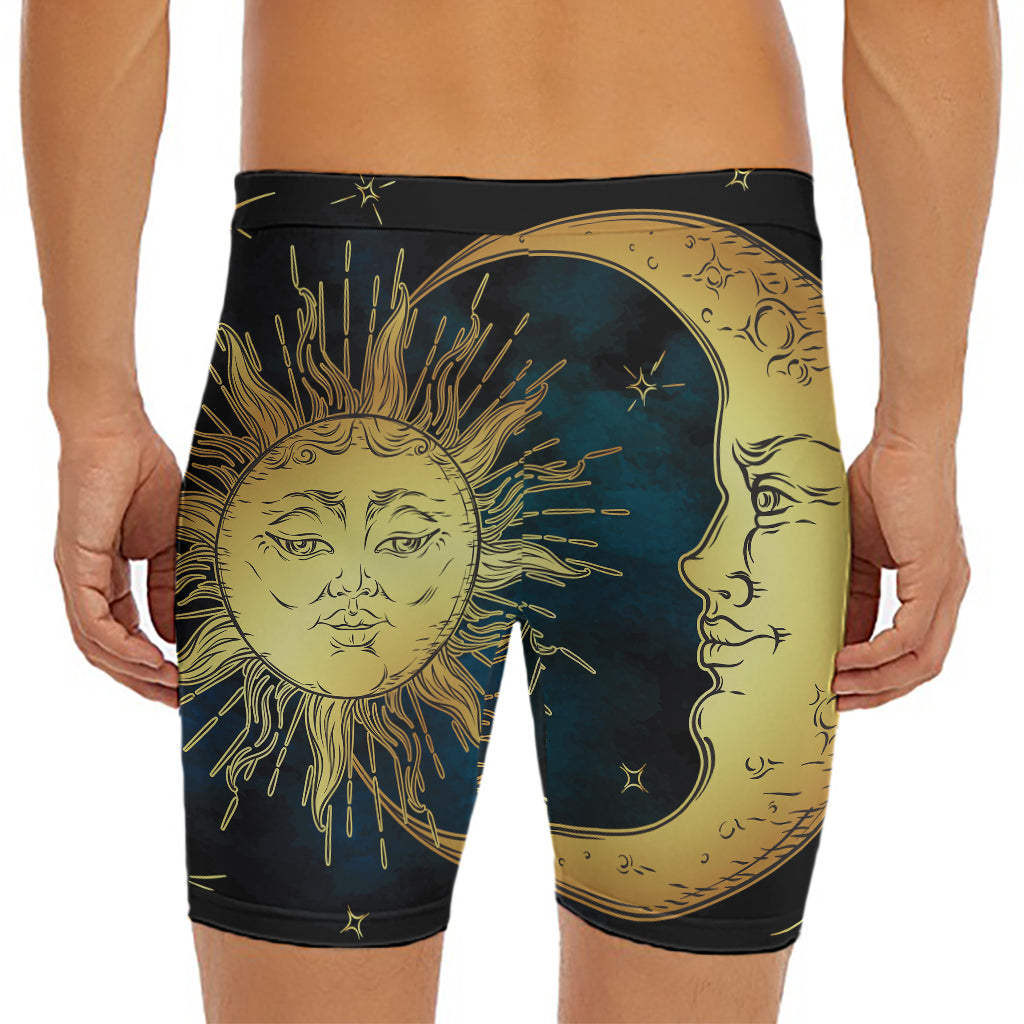 Vintage Sun And Moon Print Men's Long Boxer Briefs
