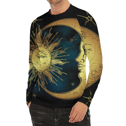 Vintage Sun And Moon Print Men's Long Sleeve Rash Guard