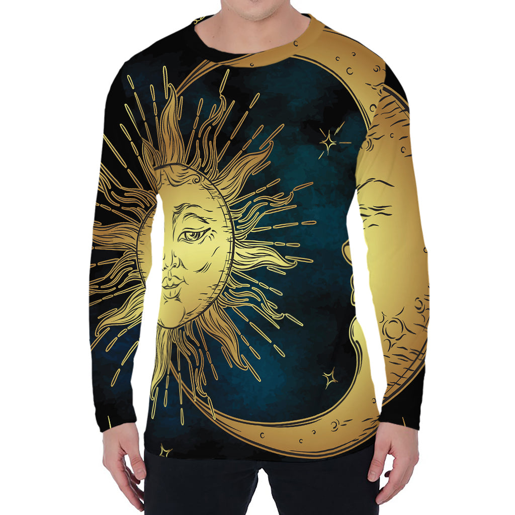 Vintage Sun And Moon Print Men's Long Sleeve T-Shirt
