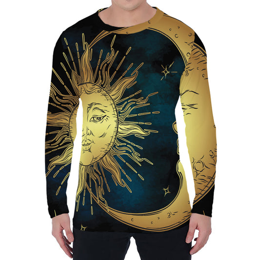 Vintage Sun And Moon Print Men's Long Sleeve T-Shirt