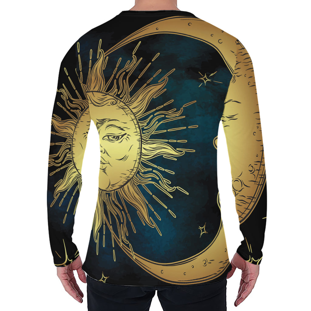 Vintage Sun And Moon Print Men's Long Sleeve T-Shirt