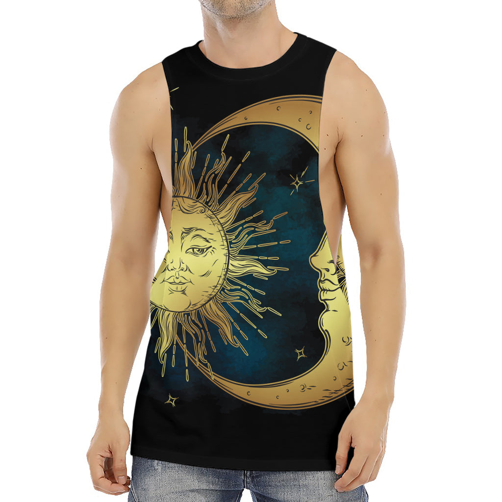 Vintage Sun And Moon Print Men's Muscle Tank Top