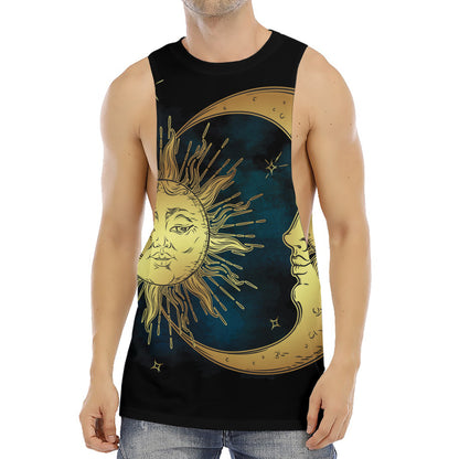 Vintage Sun And Moon Print Men's Muscle Tank Top