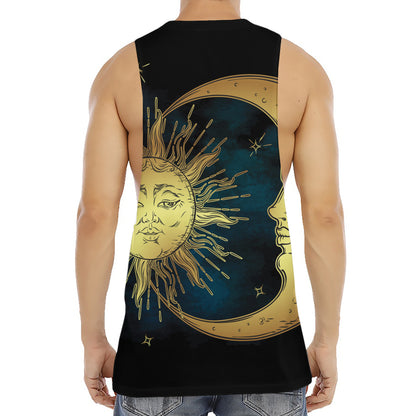 Vintage Sun And Moon Print Men's Muscle Tank Top