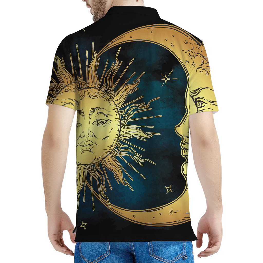 Vintage Sun And Moon Print Men's Polo Shirt