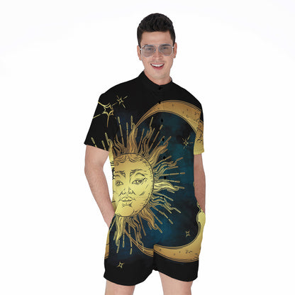 Vintage Sun And Moon Print Men's Rompers