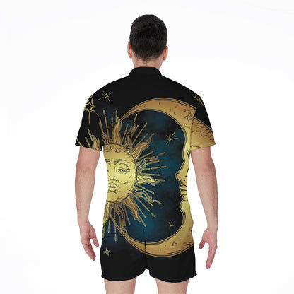 Vintage Sun And Moon Print Men's Rompers