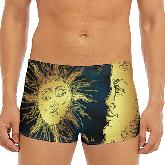 Vintage Sun And Moon Print Men's Short Boxer Briefs