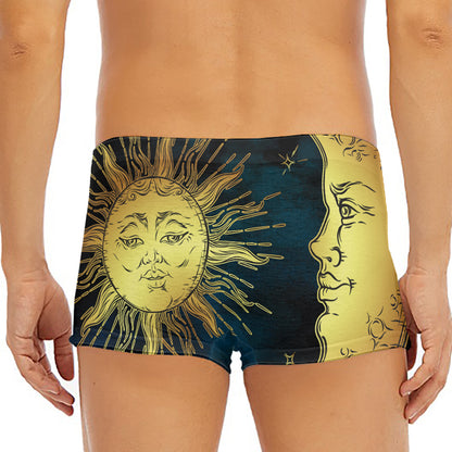 Vintage Sun And Moon Print Men's Short Boxer Briefs