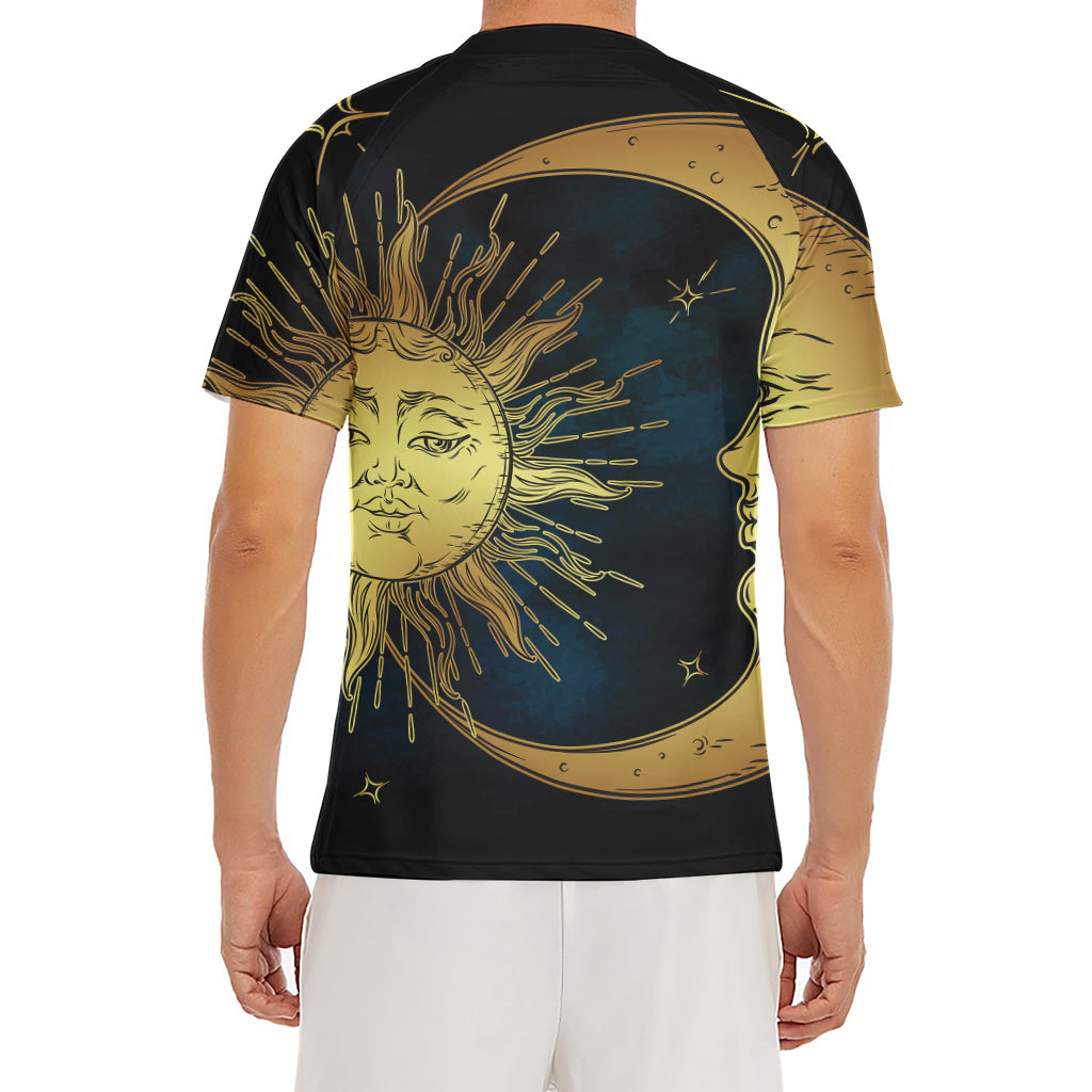 Vintage Sun And Moon Print Men's Short Sleeve Rash Guard