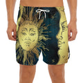 Vintage Sun And Moon Print Men's Split Running Shorts