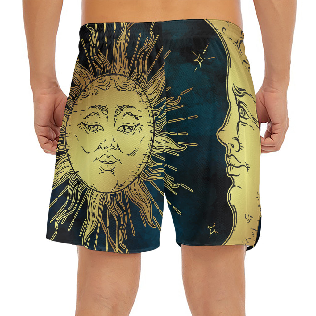 Vintage Sun And Moon Print Men's Split Running Shorts