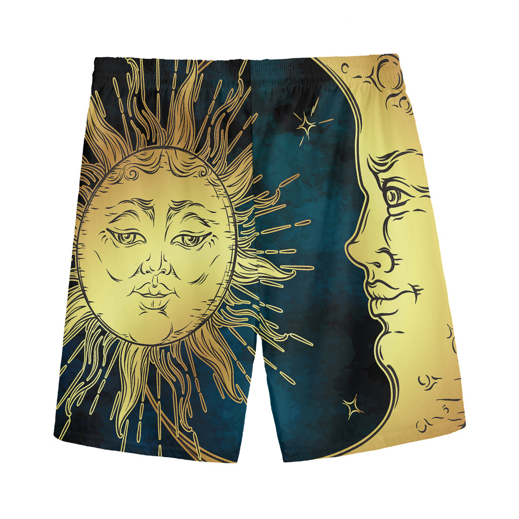 Vintage Sun And Moon Print Men's Sports Shorts