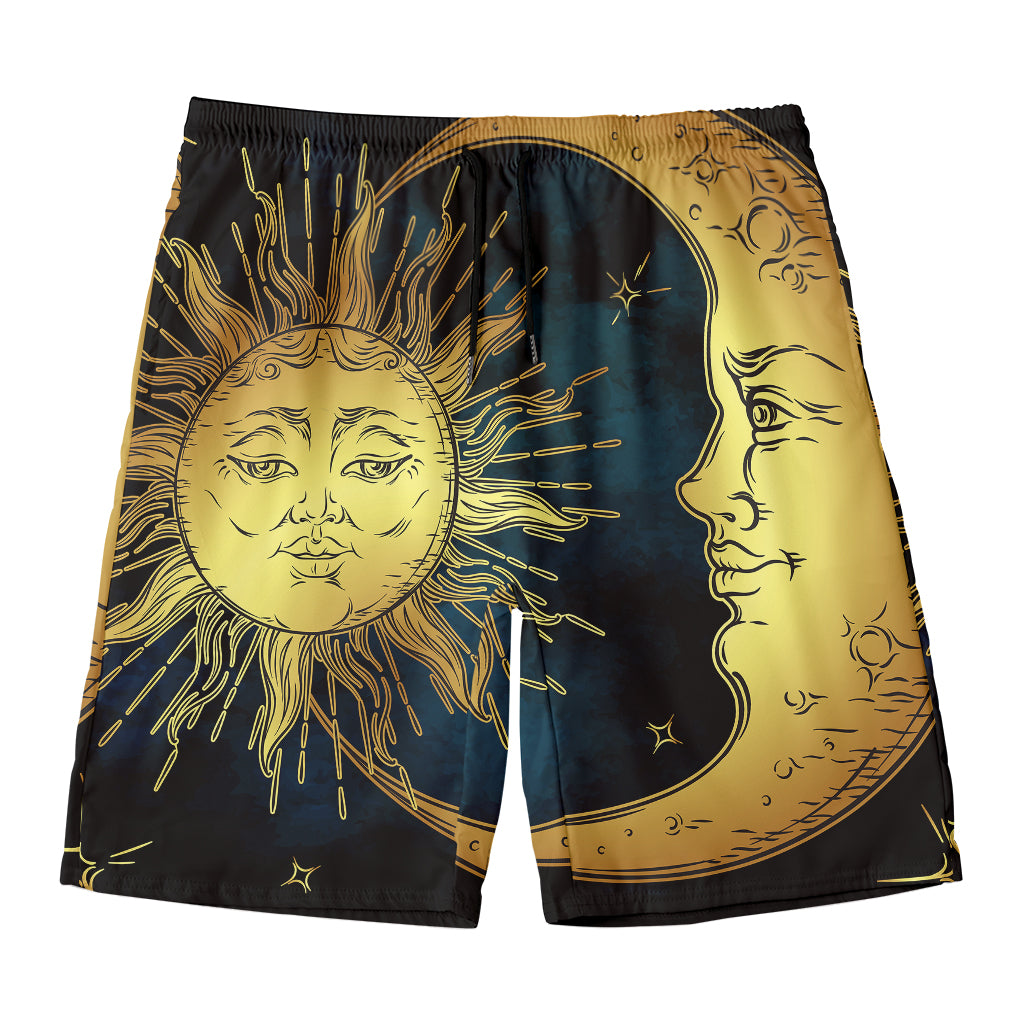 Vintage Sun And Moon Print Men's Swim Trunks