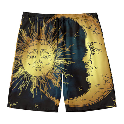 Vintage Sun And Moon Print Men's Swim Trunks