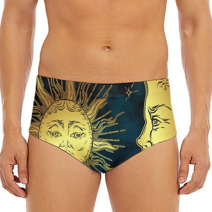 Vintage Sun And Moon Print Men's Triangle Swim Briefs