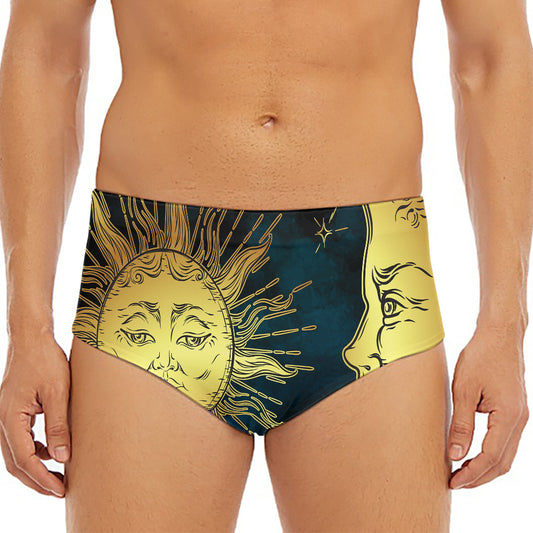 Vintage Sun And Moon Print Men's Triangle Swim Briefs