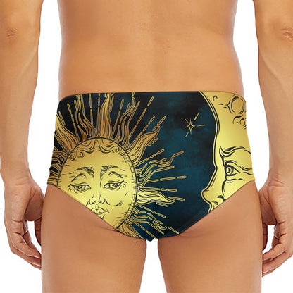 Vintage Sun And Moon Print Men's Triangle Swim Briefs