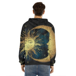 Vintage Sun And Moon Print Men's Velvet Pullover Hoodie