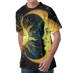 Vintage Sun And Moon Print Men's Velvet T-Shirt