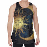 Vintage Sun And Moon Print Men's Velvet Tank Top