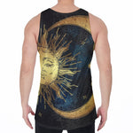 Vintage Sun And Moon Print Men's Velvet Tank Top