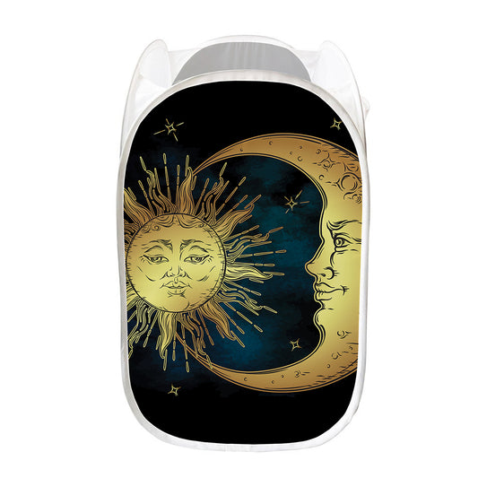 Vintage Sun And Moon Print Mesh Laundry Hamper