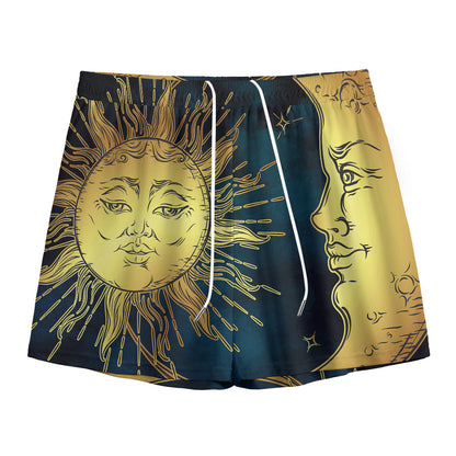 Vintage Sun And Moon Print Mesh Shorts