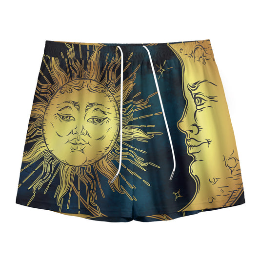 Vintage Sun And Moon Print Mesh Shorts