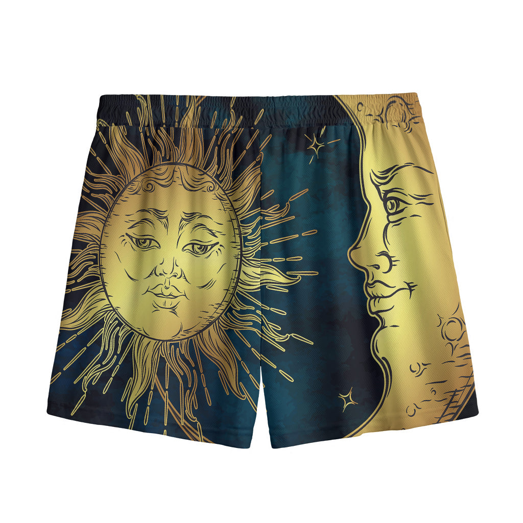 Vintage Sun And Moon Print Mesh Shorts