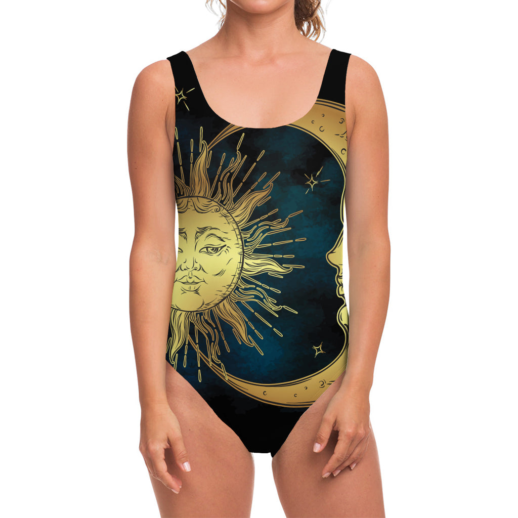 Vintage Sun And Moon Print One Piece Swimsuit