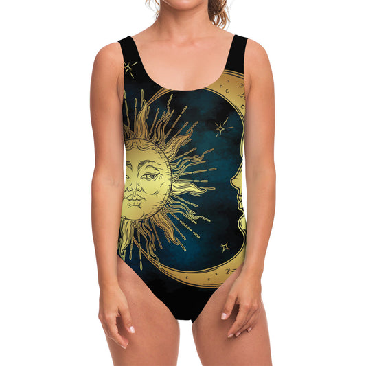 Vintage Sun And Moon Print One Piece Swimsuit