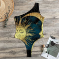 Vintage Sun And Moon Print One Shoulder Bodysuit