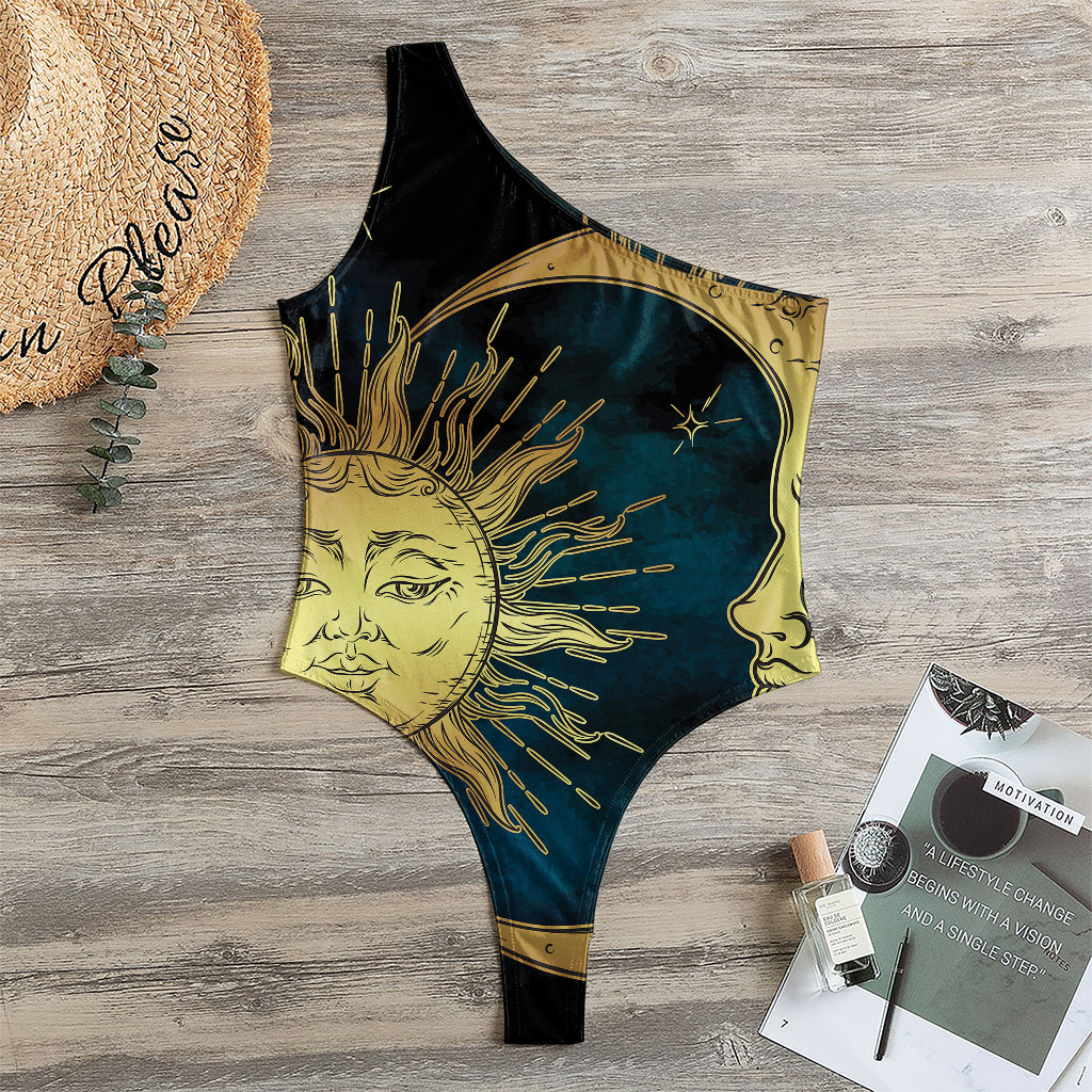 Vintage Sun And Moon Print One Shoulder Bodysuit