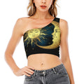 Vintage Sun And Moon Print One Shoulder Crop Top