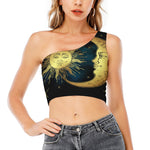 Vintage Sun And Moon Print One Shoulder Crop Top