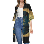 Vintage Sun And Moon Print Open Front Beach Cover Up
