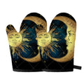 Vintage Sun And Moon Print Oven Mitts