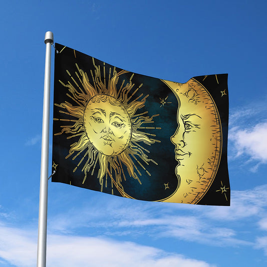 Vintage Sun And Moon Print Polyester Flag