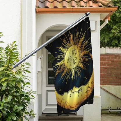 Vintage Sun And Moon Print Polyester Flag