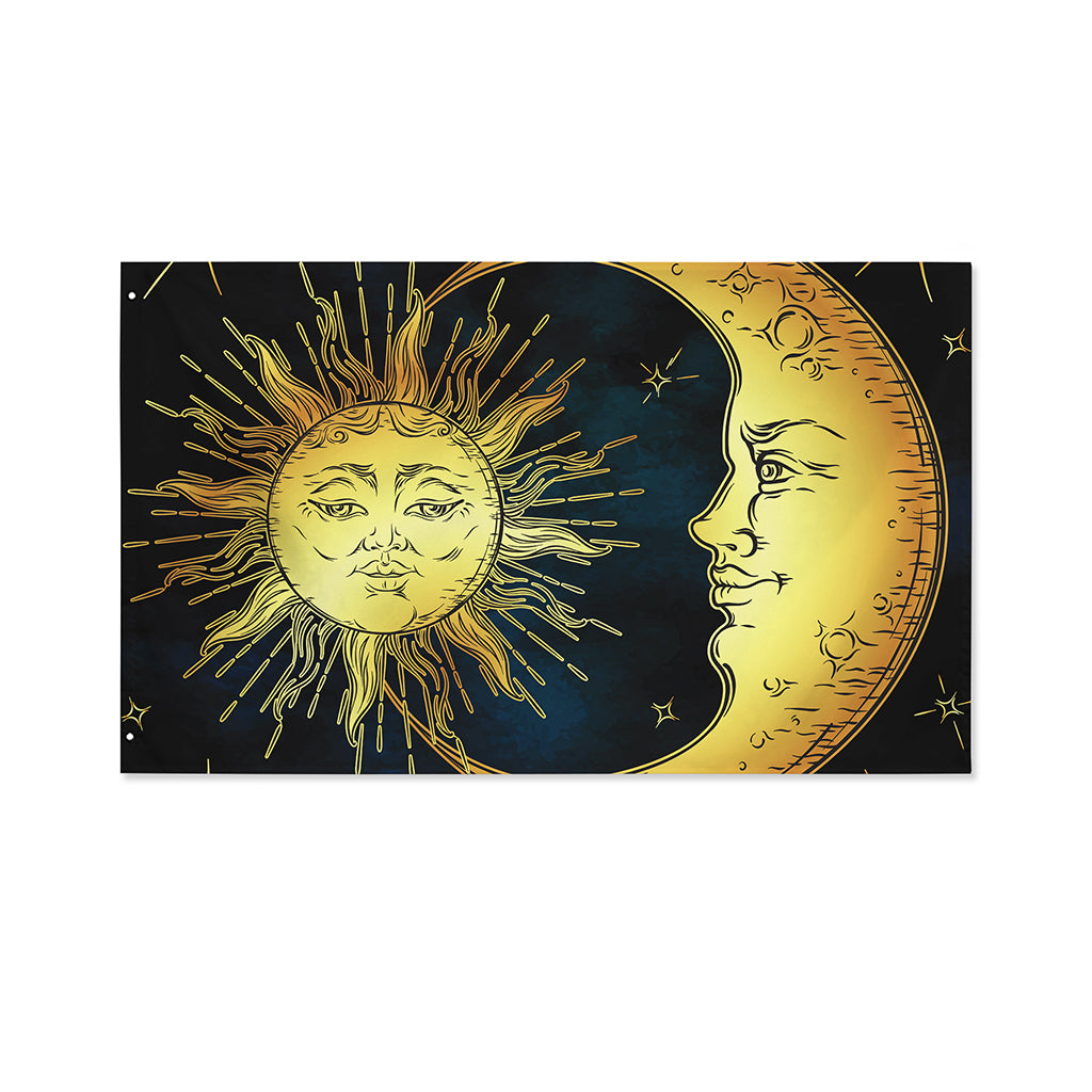 Vintage Sun And Moon Print Polyester Flag